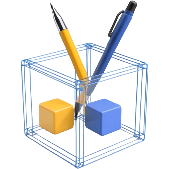 Create an emoji for 3D visualization and modeling. Show a 3D wireframe model or shape (e.g., a cube or sphere) with a design tool like a stylus and 3D rendering software interface. Use modern, professional colors. Do not include any emojis or smiley faces. Make the background transparent. emoji