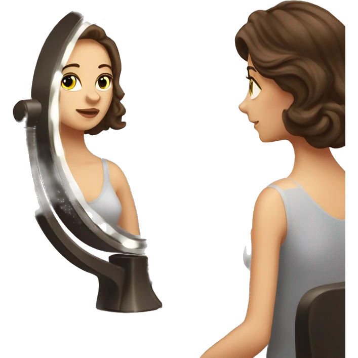 beautiful fancy brunette white girl looking at herself in vanity mirror  emoji