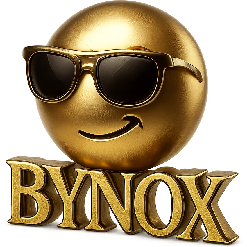 gold and black luxury emoji with 'BYNOX' text, shiny metallic, elegant, premium, 3D effect, minimal, powerful, stylish font, no background emoji