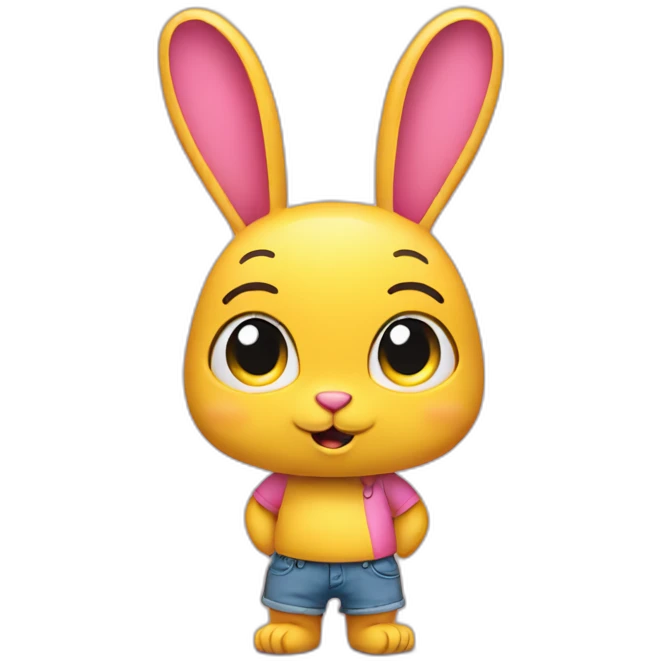 Pink rabbit in yellow teeshirt shrugging shoulders emoji