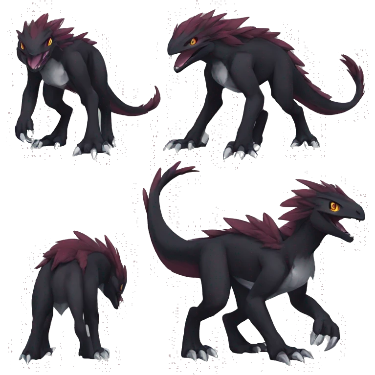  Cool Edgy Cute Black Digimon-Fakemon-Raptor-Reptile with maroon-colored mane full body emoji