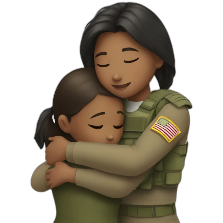 girl hugs with military emoji