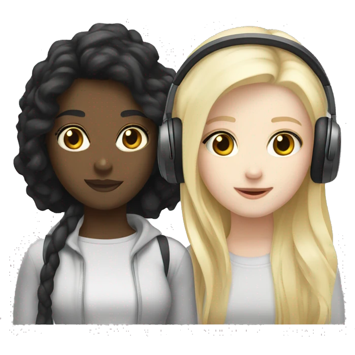 Two pale skin Girls  with headphones one black hair one blonde hair  emoji