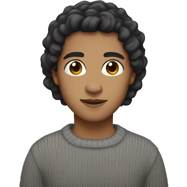 Black hair with dark brown eyes in grey sweater with light brown skin  emoji
