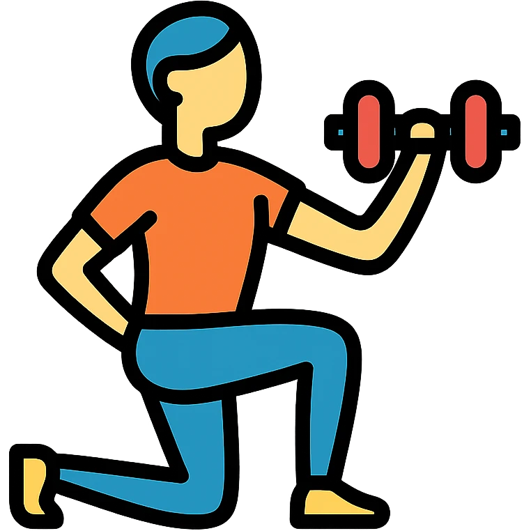 person working out, energetic, fitness, gym, modern icon style, bold lines, colorful emoji