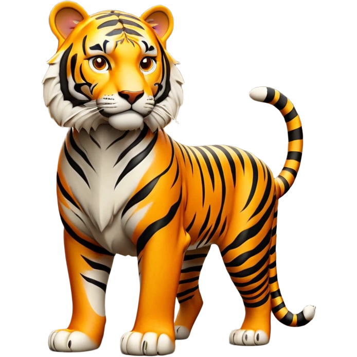 cinematic- noble-tiger-realistic-full-body-standing-emoji,-massive-striped-frame-exuding-power-and-grace,-bold-orange-fur-with-thick-black-stripes,-head-tilted-dramatically,-piercing-yellow-eyes-focused-intensely,-simplified-yet-realistic-focused-features,-highly-detailed,-glowing-with-an-almost-sarcastic-glow expressive eyes emoji