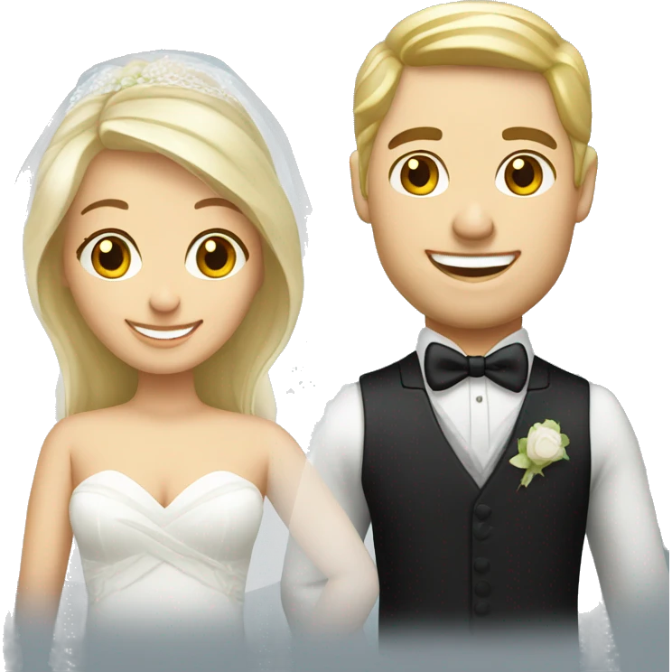 Blonde bride and brunette groom both Caucasian emoji