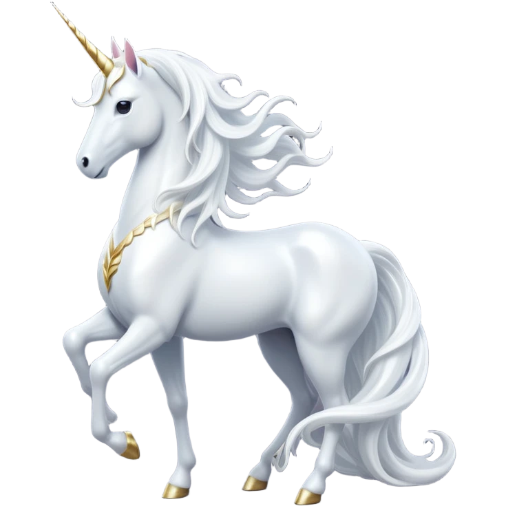 cinematic-beautiful-white-unicorn-full body-emoji,-poised-and-regal,-with-a-slender,-ethereal-form-draped-in-a-pristine-white-color,-a-flowing-mane-and-tail,-and-a-glistening,-spiraled-horn-that-radiates-pure-light,-simplified-yet-sharp-and-majestic, zoomed out to show a majestic unicorn emoji