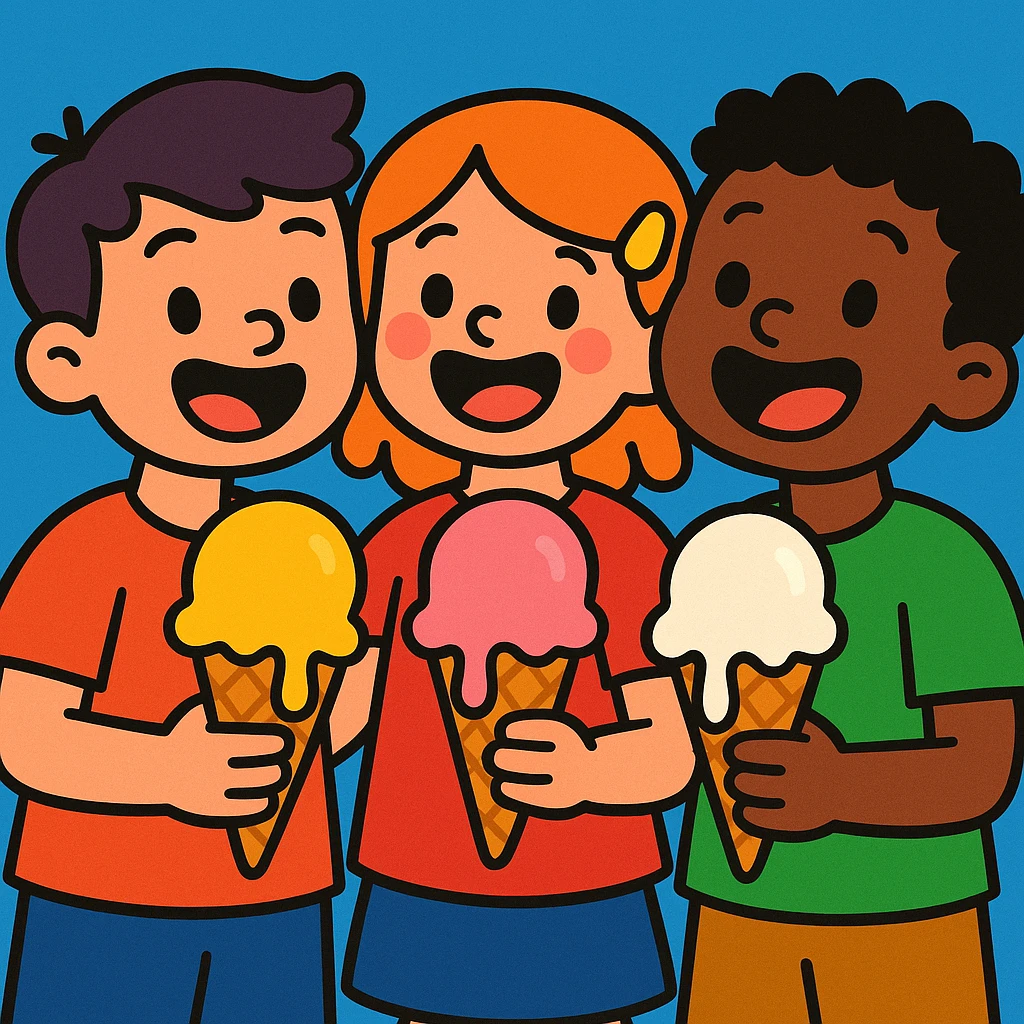 happy children with melting ice cream cones emoji