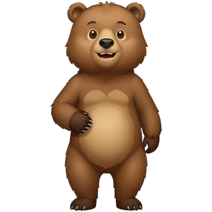 Cartoonish Russian grizzly bear, standing upright, front view, iOS emoji style emoji