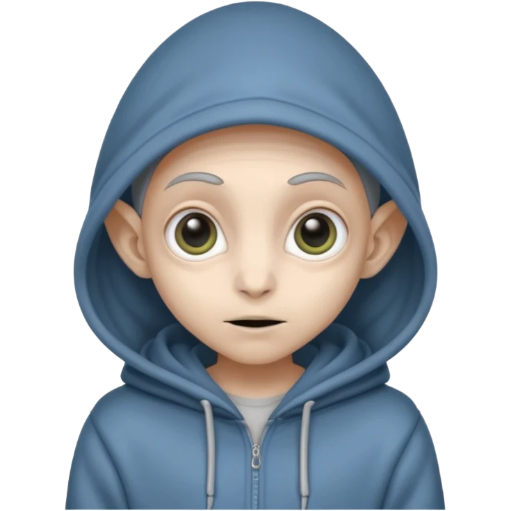 Aliens gray, hoodie, cute big eyes, thin ears, half body emoji