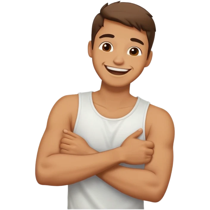 Arms crossed holding neck laughing guy emoji