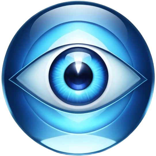Cinematic Realistic image of a glass Evil Eye blue stone, rendered with translucent, luminous blue hues and finely cut facets that catch soft reflective light, set against a dark, minimalist backdrop to emphasize its mystical allure. emoji