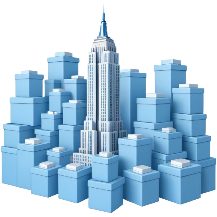 Empire State Building light blue with many plain boxes, dynamic emoji