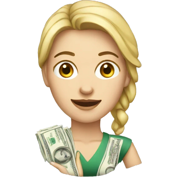 white woman holding 10000 dollars emoji