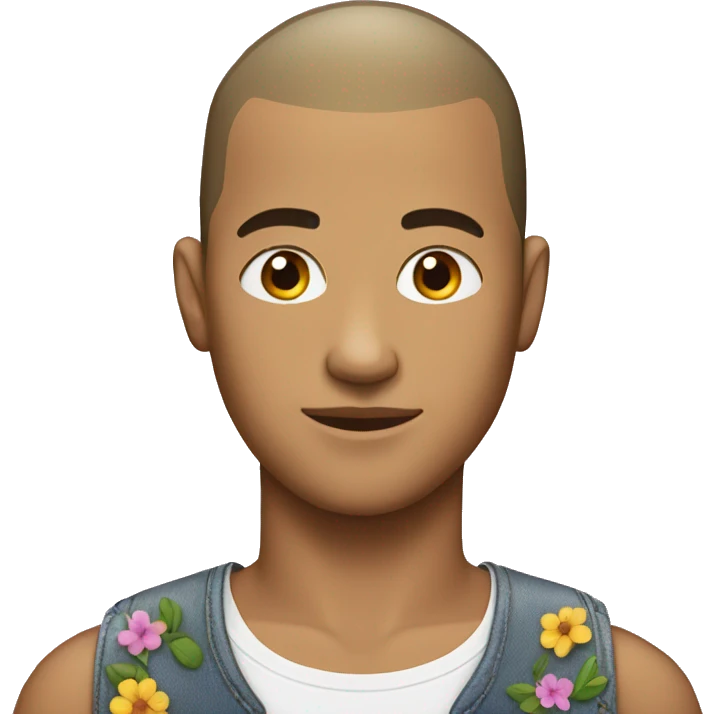 realistic male with buzz cut and flowers emoji