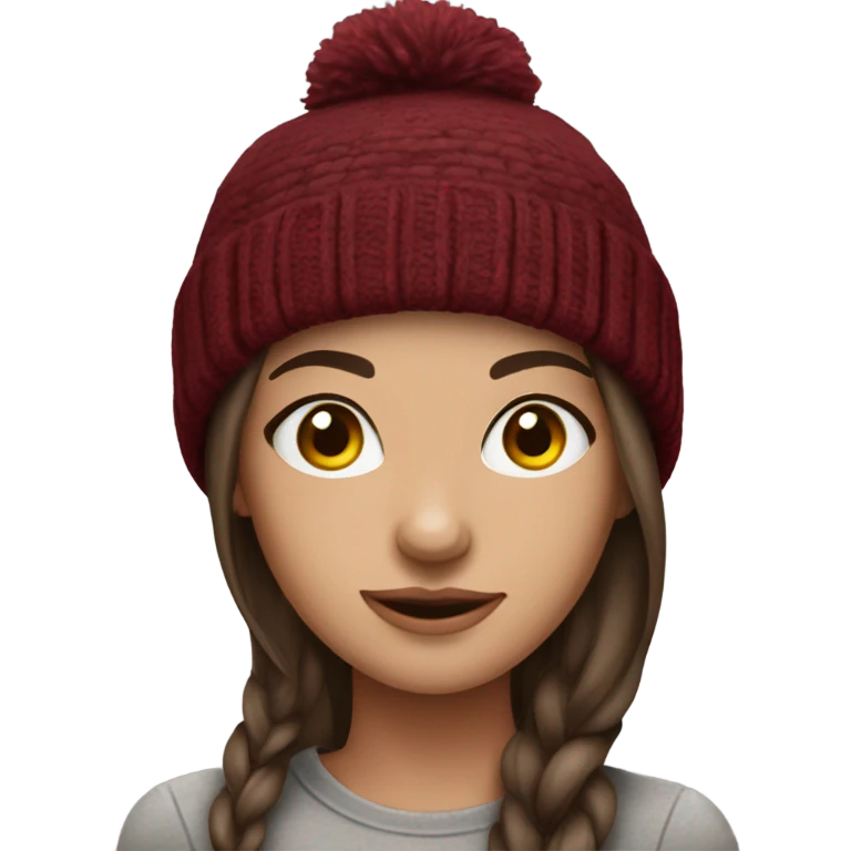 Beautiful brown haired tattooed girl wearing burgundy a beanie emoji