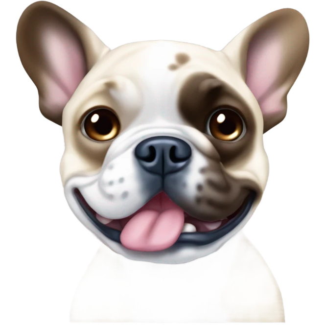merle french bulldog with one blue eye and right brown eye and his tounge is out emoji