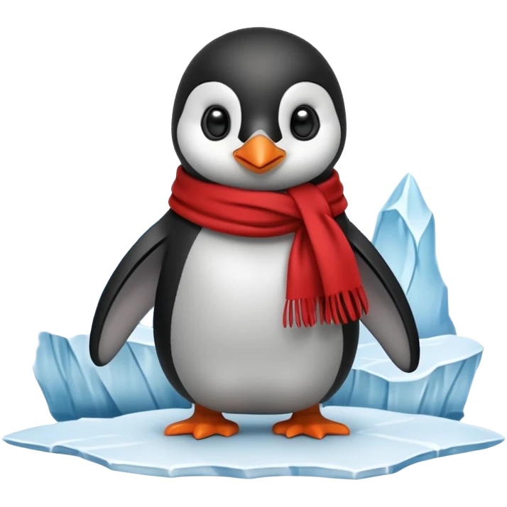 baby penguin wearing red scarf on the iceberg emoji