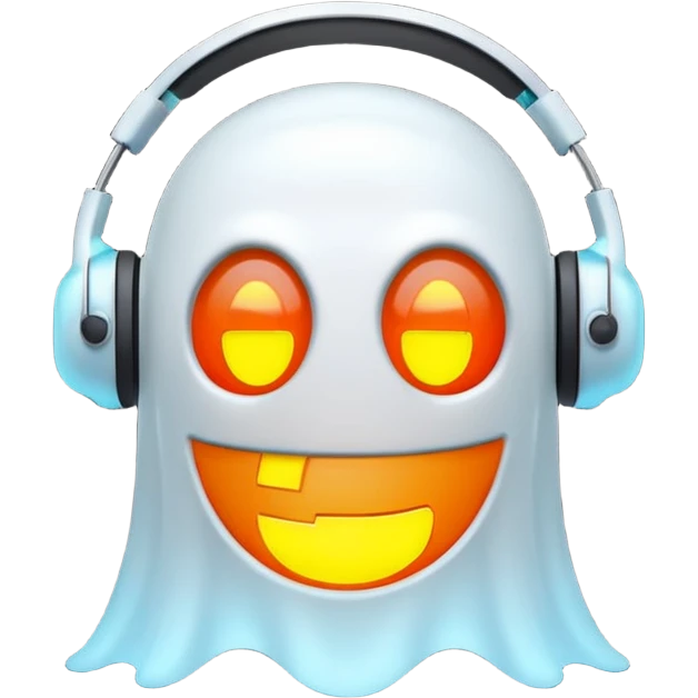 Pacman style Ghost with headset emoji