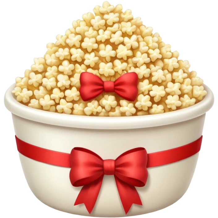 popcorn in white bowl with bow emoji