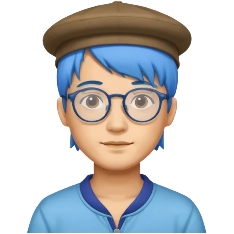 chinese man blue haired and hat and glassess emoji