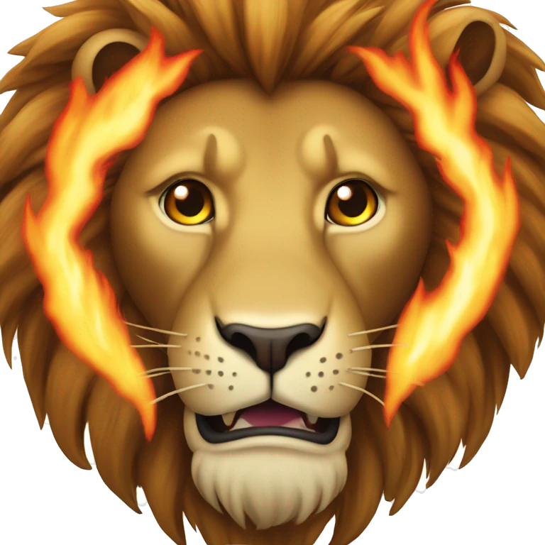 A lion with flaming eyes and a flaming mane emoji