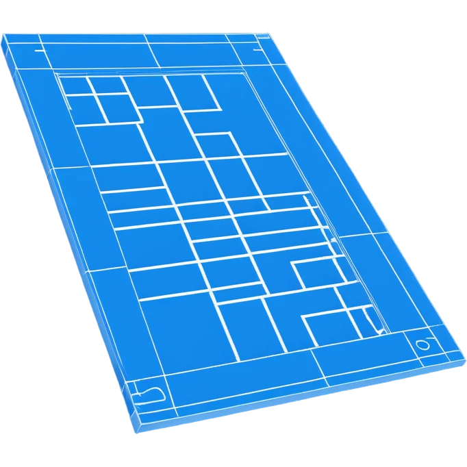 blue blueprint plan with white lines, side view emoji