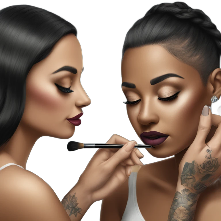 Hyper Realistic Beautiful lightly tattooed woman having make-up applied  emoji