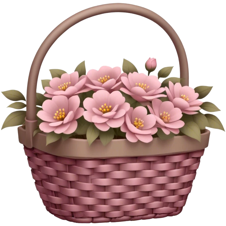Taupe coloured wicker basket with dusty rose coloured flowers emoji