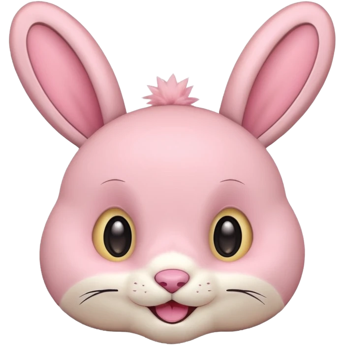 Labubu toy, round head, pink fur, cream colored face, rabbit ears emoji