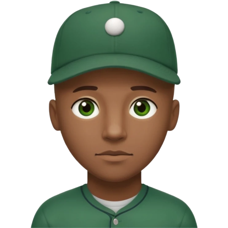 Black bald guy baseball cap only on the guy white girl brown hair green eyes emoji