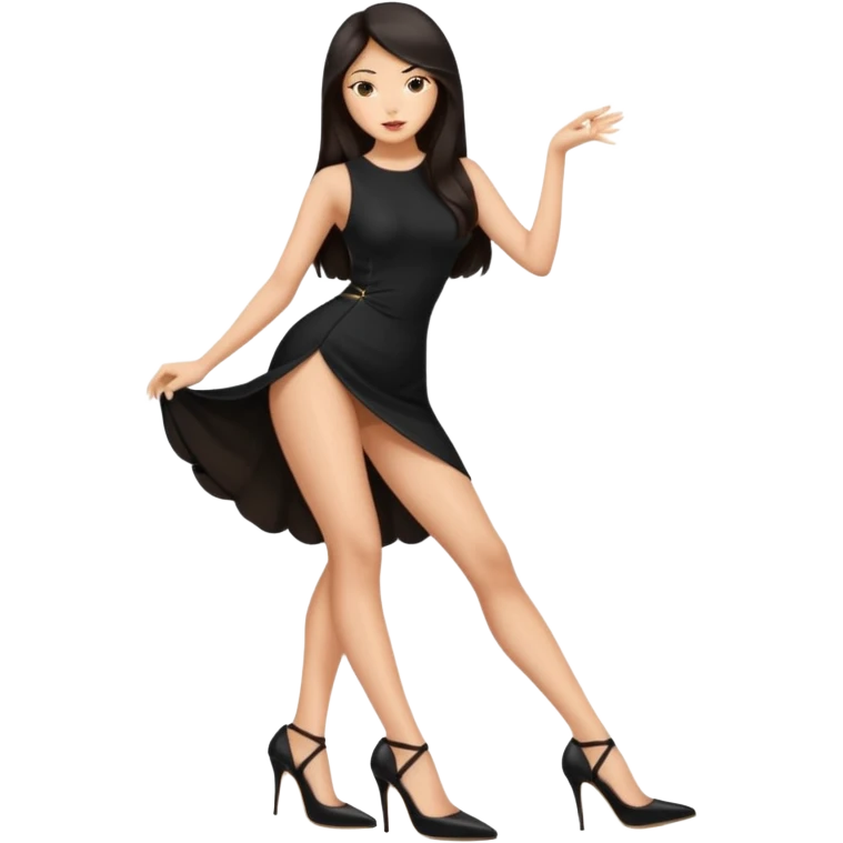 asian woman in sexy pose, full body, long dark hair, legs half split emoji