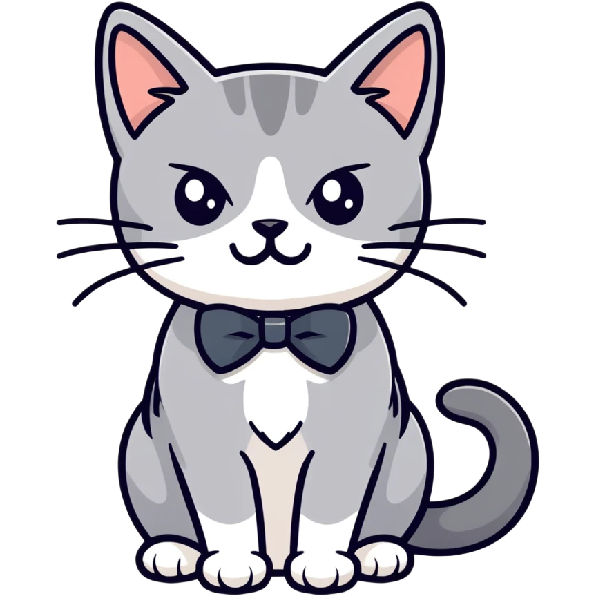 Gray tuxedo Cat with a mustache  emoji