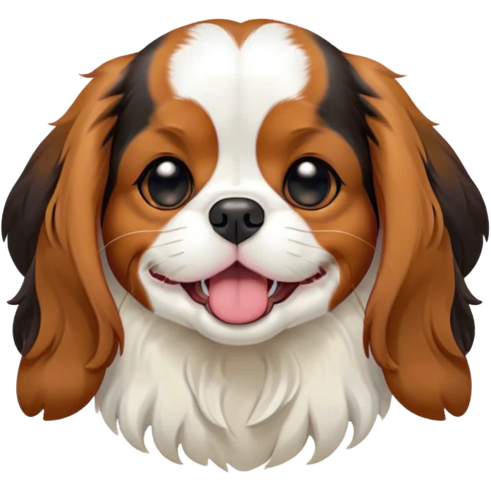 Cinematic Cute Yawning Tri-Colour Cavalier King Charles Spaniel Portrait Emoji, Head tilted slightly with a dramatic, wide-open yawn, soft tri-colour fur with balanced black, white, and tan markings, floppy ears slightly drooping, round brown eyes barely open in drowsy contentment, Simplified yet irresistibly adorable features, highly detailed, glowing with a soft, cozy glow, high shine, relaxed yet expressive, stylized with a touch of whimsy, bright and endearing, soft glowing outline, capturing the essence of a sleepy yet affectionate companion, so drowsy it feels like it could stretch right out of the screen and curl up for a nap! emoji