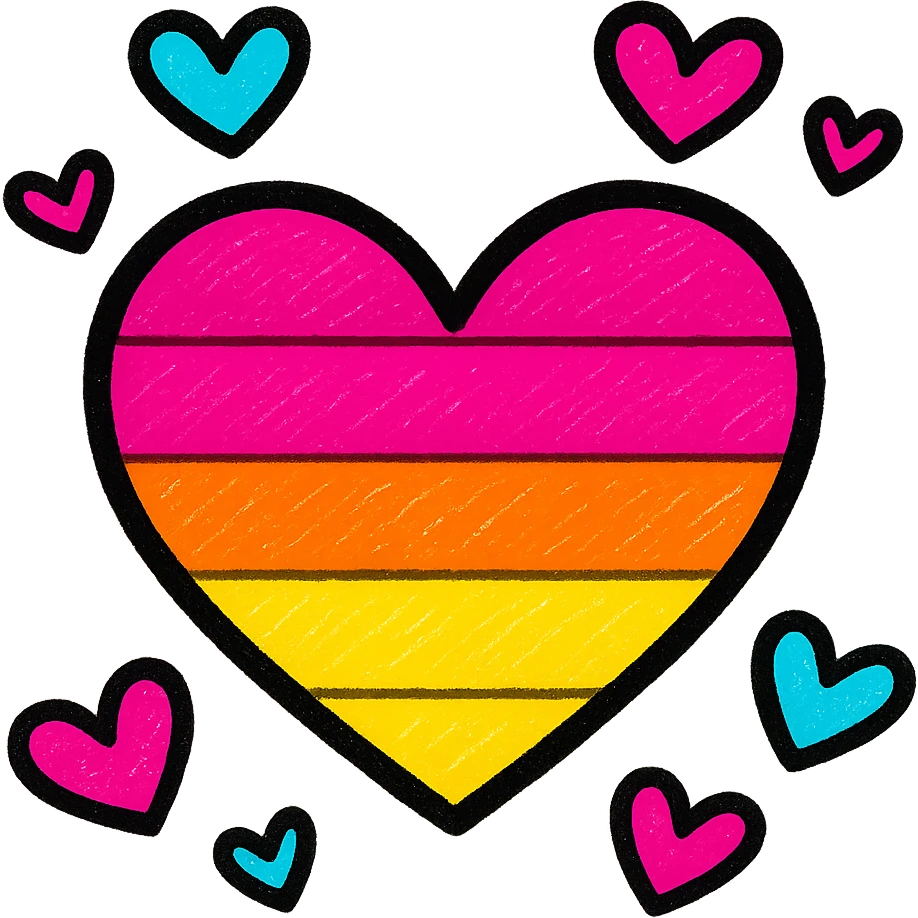 a heart in the colors of the lesbian pride flag, surrounded by smaller hearts, vibrant and clear emoji