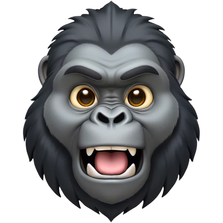 Cinematic Comical mountain Gorilla Portrait Emoji, Head tilted dramatically with an exaggeratedly shocked expression, featuring a stately black and grey mane and wide, comically expressive eyes full of humorous disbelief, Simplified yet hilariously expressive features, highly detailed, glowing with a slightly sassy jungle glow, high shine, dramatic yet playful, stylized with an air of quirky primate attitude, soft glowing outline, capturing the essence of a meme-worthy mountain that appears ready to side-eye its way into viral fame! emoji