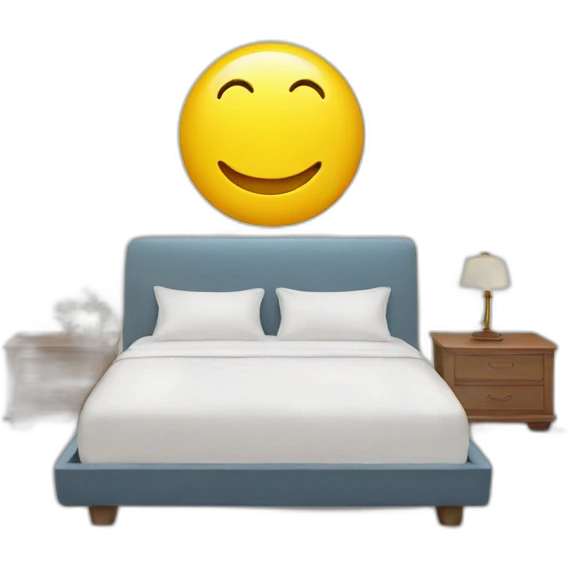 A bed with a giant smiley face pillow on emoji