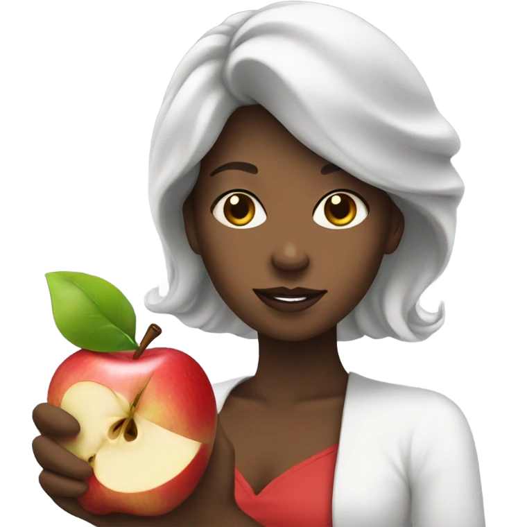 Black lady with an apple emoji