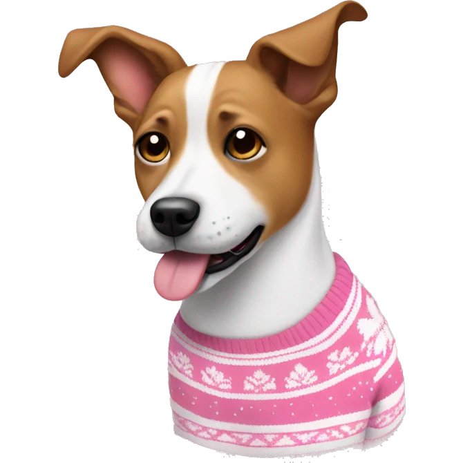 Dog in a pink and white Christmas sweater  emoji