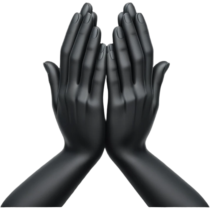 Minimal emoji, abstract praying hands simplified into solid black metal forms, subtle sacred reference, fashion avant-garde minimalism, no details, no glow, no neon, flat emoji style, centered, transparent background emoji