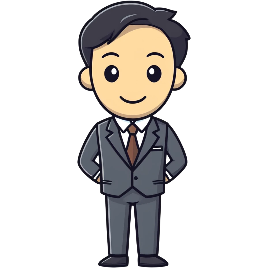 typical salesman wearing a suit with a friendly expression in sticker style emoji