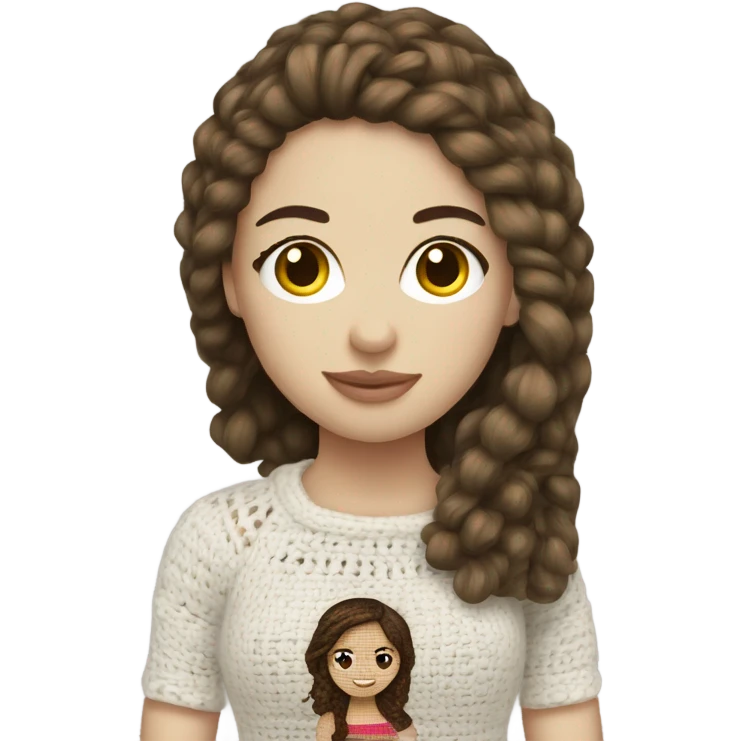 White skin girl with brunette hair doing crochet emoji