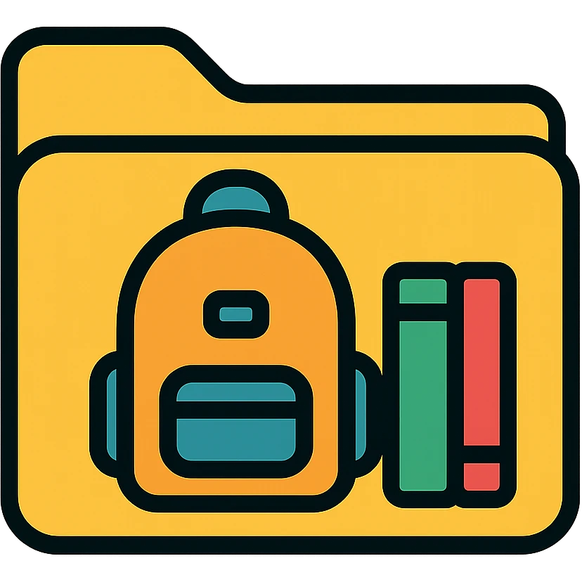 folder icon for 'school' with a school backpack or books, rounded corners, colorful emoji