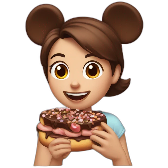 Girl short brown hair and half tail,eating nutella,  with mickey mouse ears emoji