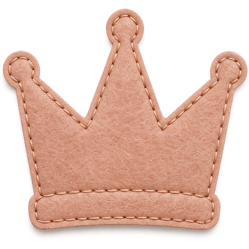 rose gold crown, metallic, soft pink, minimal background, felt patch style emoji