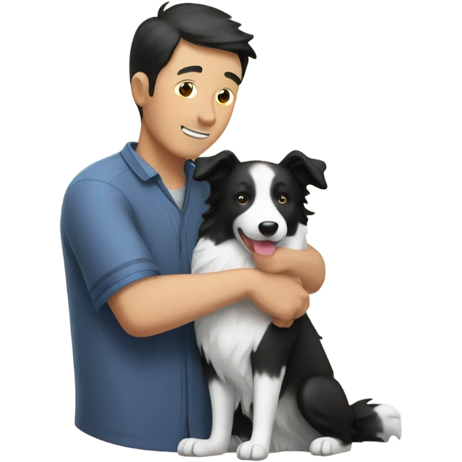 A Chinese man hug a border collie
 emoji