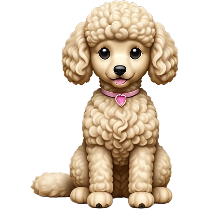 cinematic-[poodle]-realistic-full-body-sitting-emoji,-tail-resting-loosely-beside-its-paws,-head-tilted-dramatically, -curly-[cream]-fur,-simplified-yet-realistic-focused-features,-highly-detailed,-glowing-with-an-almost-sarcastic-glow emoji