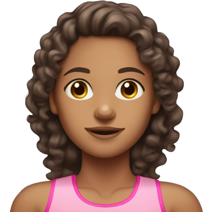 Tan girl with long dark brown curly hair in pink gym wear  emoji