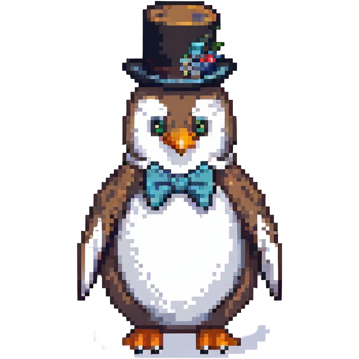 penguin with monocle and bow tie, pixel art style emoji